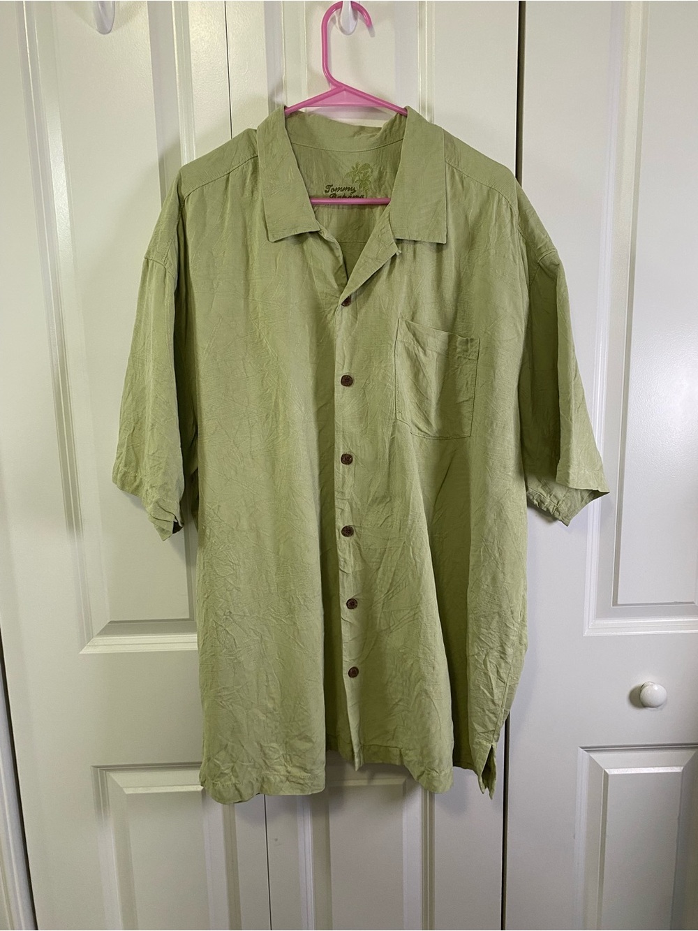 Tommy Bahama Pale Sage Silk Embroidered Camp Shirt